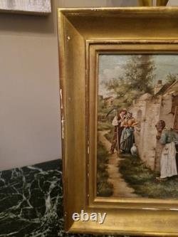 Framed Antique Painting Signed, Oil on Canvas Scene of Life