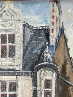 Framed Antique Painting, View of Le Mans, Signed Pierre Petit, Oil on Panel