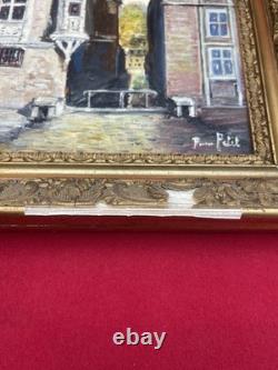 Framed Antique Painting, View of Le Mans, Signed Pierre Petit, Oil on Panel