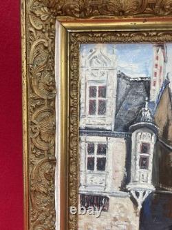 Framed Antique Painting, View of Le Mans, Signed Pierre Petit, Oil on Panel