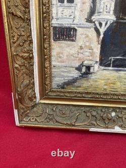 Framed Antique Painting, View of Le Mans, Signed Pierre Petit, Oil on Panel