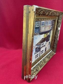 Framed Antique Painting, View of Le Mans, Signed Pierre Petit, Oil on Panel