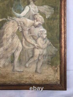 Framed Antique Tableau, Nymphs, Oil on Canvas 19th Century, Large-Scale Painting