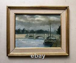 Framed Antique Tableau, Paris, The Seine, Oil on Cardboard, Painting, Early 20th Century