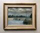 Framed Antique Tableau, Paris, The Seine, Oil On Cardboard, Painting, Early 20th Century