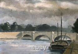 Framed Antique Tableau, Paris, The Seine, Oil on Cardboard, Painting, Early 20th Century