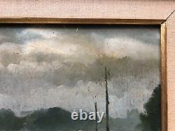 Framed Antique Tableau, Paris, The Seine, Oil on Cardboard, Painting, Early 20th Century