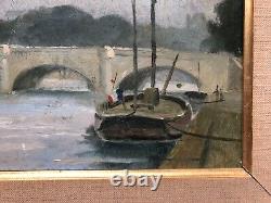 Framed Antique Tableau, Paris, The Seine, Oil on Cardboard, Painting, Early 20th Century