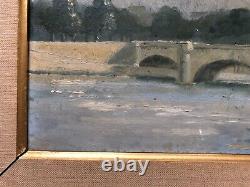 Framed Antique Tableau, Paris, The Seine, Oil on Cardboard, Painting, Early 20th Century