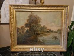 Framed Old Painting Oil on Canvas Depicting a Landscape