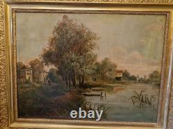 Framed Old Painting Oil on Canvas Depicting a Landscape