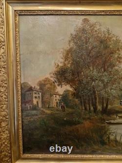 Framed Old Painting Oil on Canvas Depicting a Landscape