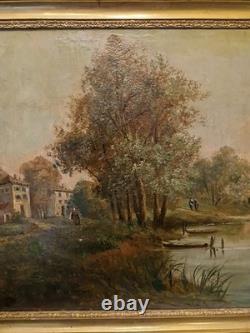 Framed Old Painting Oil on Canvas Depicting a Landscape