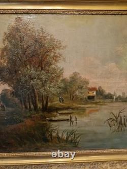 Framed Old Painting Oil on Canvas Depicting a Landscape