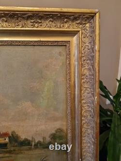 Framed Old Painting Oil on Canvas Depicting a Landscape