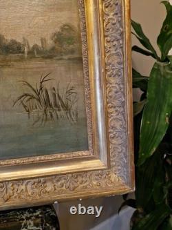 Framed Old Painting Oil on Canvas Depicting a Landscape