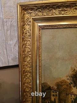 Framed Old Painting Oil on Canvas Depicting a Landscape
