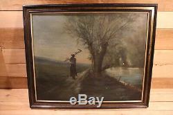 Frechon 1865 Oil On Canvas Painting Old Adam Under Napoleon III Nineteenth