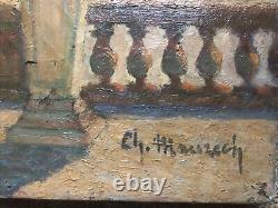 French Garden Oil on Canvas Antique. To Restore, Signed