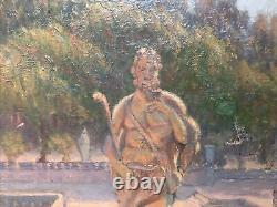 French Garden Oil on Canvas Antique. To Restore, Signed