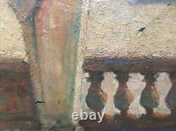 French Garden Oil on Canvas Antique. To Restore, Signed