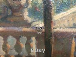 French Garden Oil on Canvas Antique. To Restore, Signed