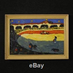 French Painting Square Oil On Canvas Signed Old Style Corrida