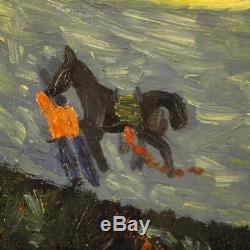 French Painting Square Oil On Canvas Signed Old Style Corrida