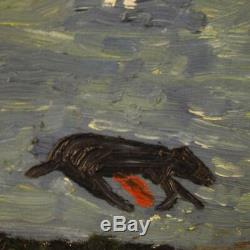French Painting Square Oil On Canvas Signed Old Style Corrida
