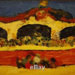 French Painting Square Oil On Canvas Signed Old Style Corrida