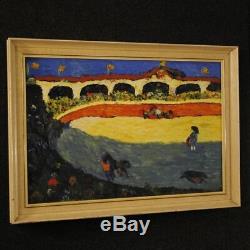 French Painting Square Oil On Canvas Signed Old Style Corrida