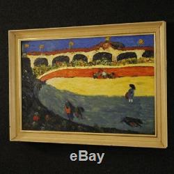 French Painting Square Oil On Canvas Signed Old Style Corrida