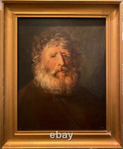 French School 19th Century Grand Portrait Bearded Man Old Painting Oil on Canvas