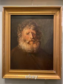 French School 19th Century Grand Portrait Bearded Man Old Painting Oil on Canvas