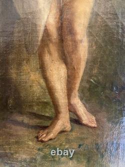 French School 19th Century Nude Bather Woman Old Painting Oil on Canvas