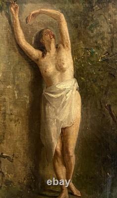 French School 19th Century Nude Bather Woman Old Painting Oil on Canvas