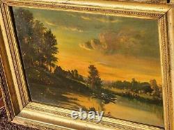 French School 2 Ancient Paintings Signed Animated Landscape Oil Painting on Paper