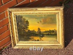 French School 2 Ancient Paintings Signed Animated Landscape Oil Painting on Paper