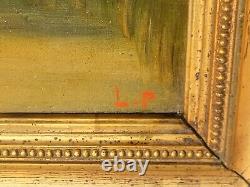 French School 2 Ancient Paintings Signed Animated Landscape Oil Painting on Paper