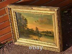 French School 2 Ancient Paintings Signed Animated Landscape Oil Painting on Paper