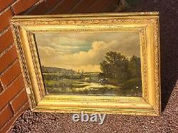 French School 2 Ancient Paintings Signed Animated Landscape Oil Painting on Paper