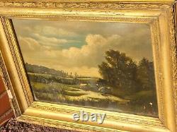 French School 2 Ancient Paintings Signed Animated Landscape Oil Painting on Paper
