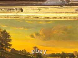 French School 2 Ancient Paintings Signed Animated Landscape Oil Painting on Paper