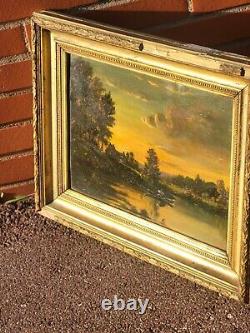 French School 2 Ancient Paintings Signed Animated Landscape Oil Painting on Paper