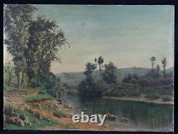 French School Ancienne Oil On Canvas Landscape At The River Crozant France
