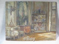 G. Necheze Ancient Oil Table On Panel Interior Living Room XVIII Boiserie