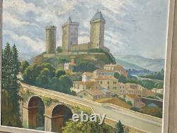 G. Peyras View of the Château de Foix Ariège Oil Painting on Canvas Antique