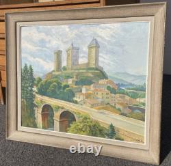G. Peyras View of the Château de Foix Ariège Oil Painting on Canvas Antique