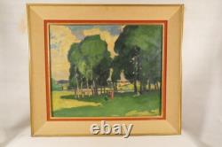 Gaston Balande old oil painting on canvas, Seine riverbank, early 20th century