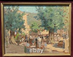 Gaston PROST (1881-1967) Old painting Oil The Festival in Seguret 1945